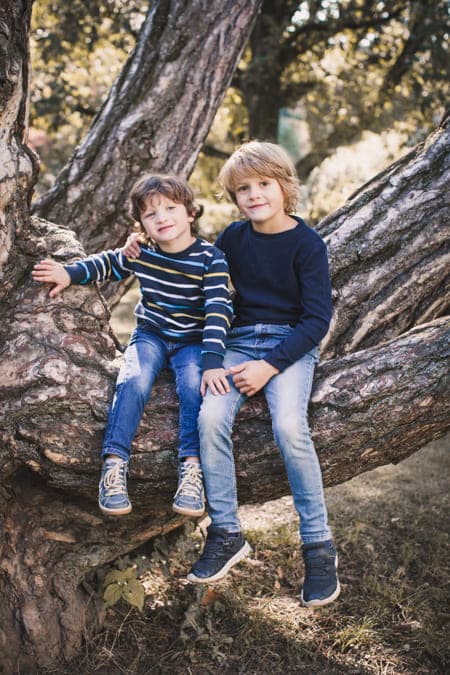 Zwei Brüder sitzen auf einem Ast